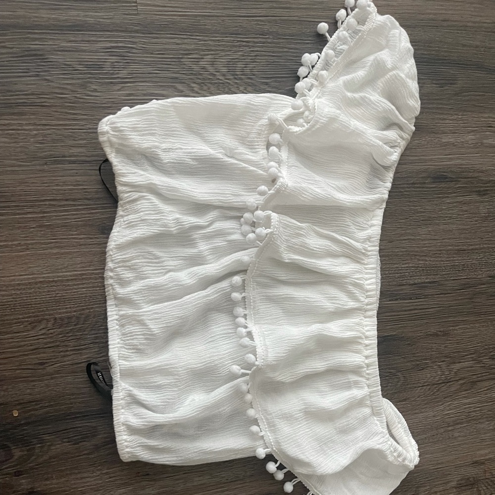 White crop top off the shoulders